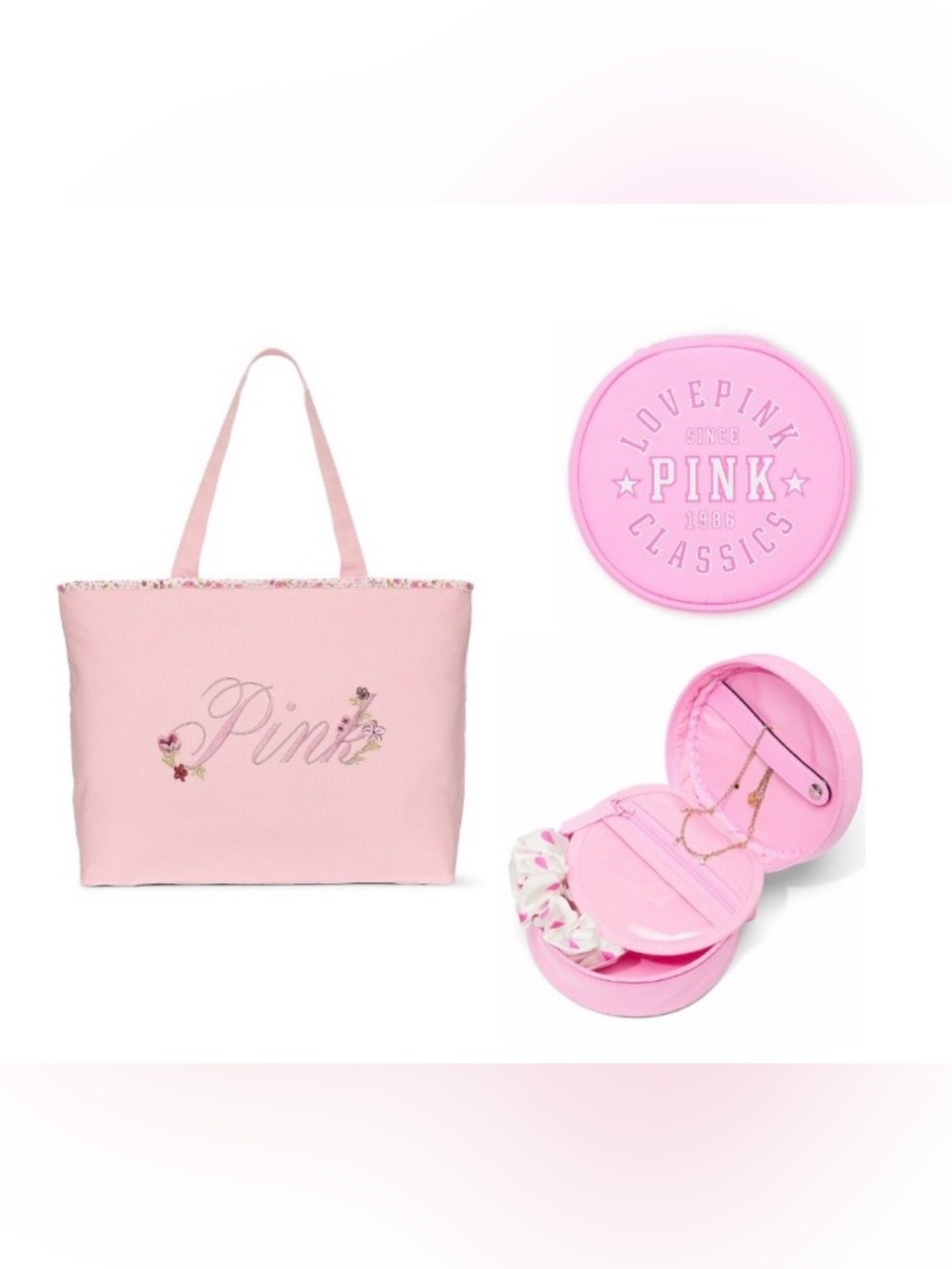 Victoria's Secret Pink Travel Tote with Round Pink Jewelry Case